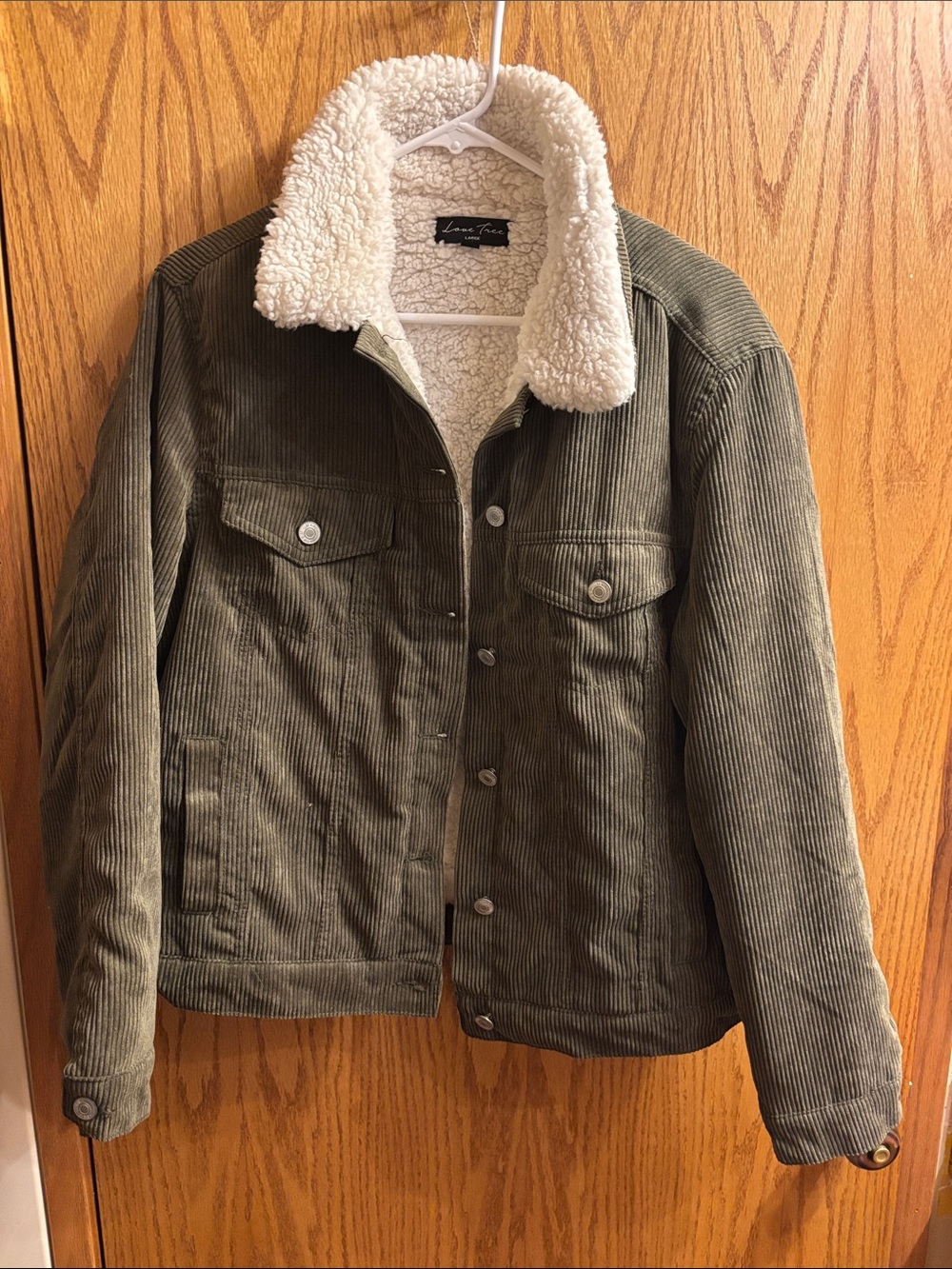 Love Tree Olive Corduroy Sherpa Jacket